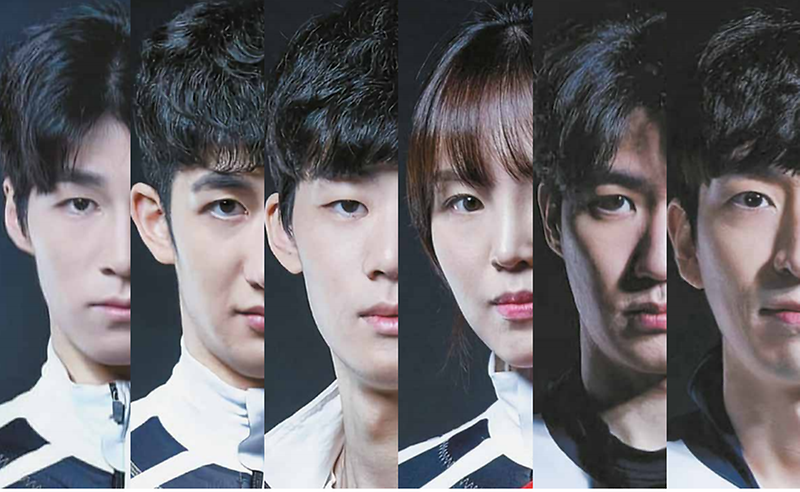 왼쪽부터 황대헌, 박장혁, 이준서, 김아랑, 차민규, 이승훈